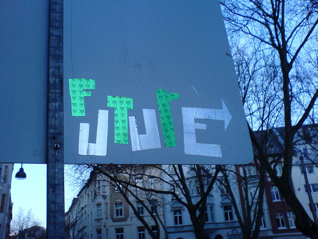 the future is now k�ln streetart aufkleber future zukunft 