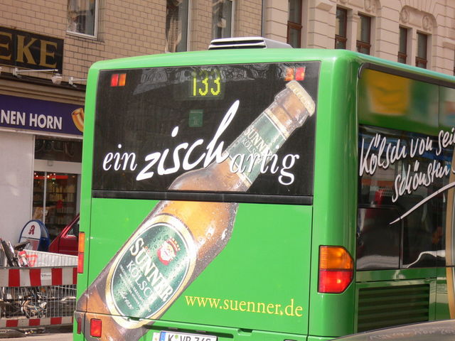 abgezischt s�nner bier bus k�lsch werbung reklame 