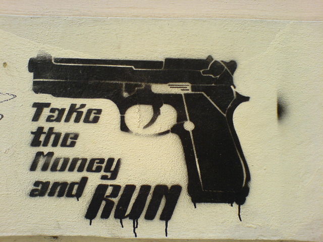 take the money and run money pistole run streetart wien 