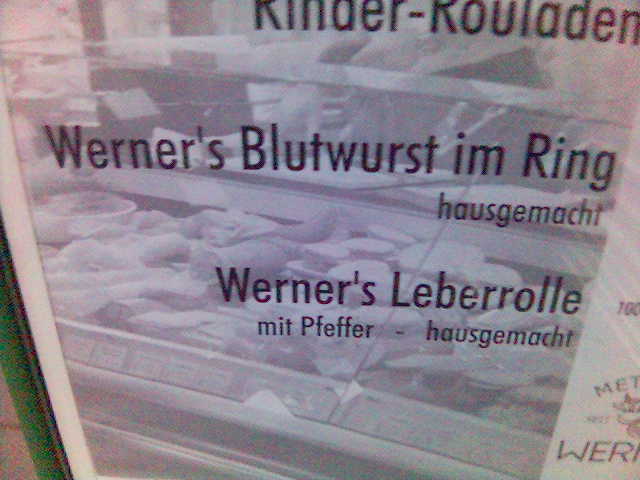Werner's Leber blutwurst hausgemacht leber leberrolle pfeffer rouladen kinder schild ring rinder werner 