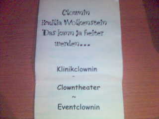 Event- und Klinikclownin clownin event heiter zettel werbung clown klinik 