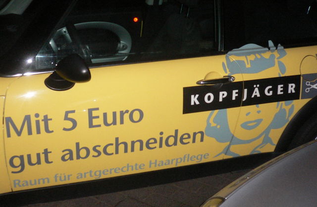 halsabschneider auto friseur haare kopf werbung j�ger 