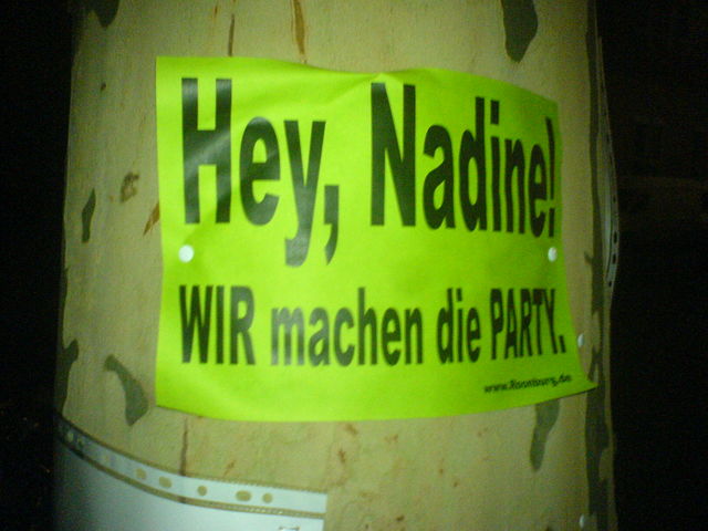 subtiler hinweis nadine baum party schild sdstadt 