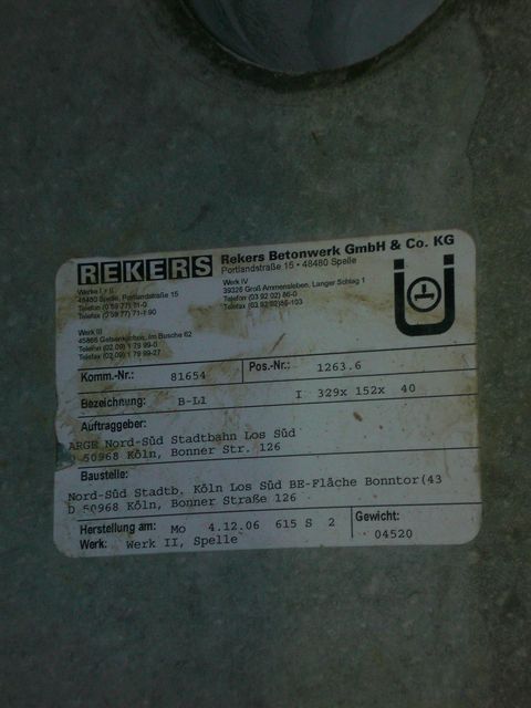 31,64 tonnen k�ln tunnelbaustelle nords�dbahn t�bbing gewicht 
