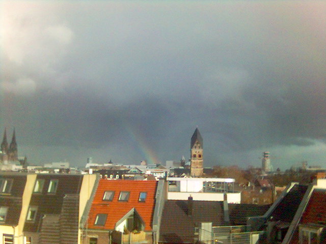 Frhling lt sein blaues Band... kirchturm dom himmel regenbogen sonne wolken klner dach dcher 