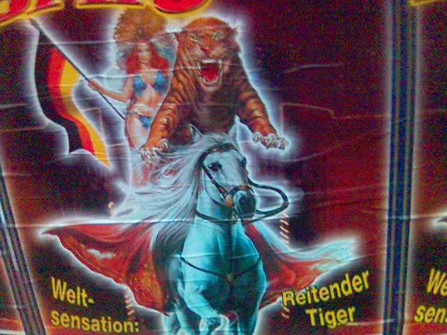 Reitender Tiger weltsensation zirkus deutschland flagge plakat tiger pferd reiten 