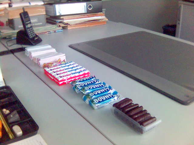 Unsere t�gliche Versuchung gib uns heute. bounty erfrischungsst�bchen fritt maom b�ro lvr folter kinderriegel 