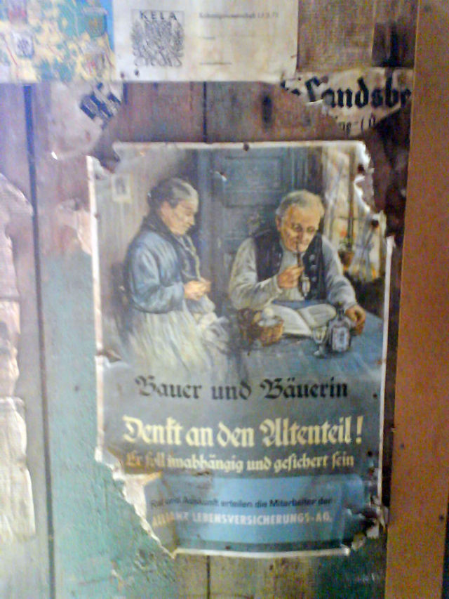 bauer und bäuerin denkt an den altenteil! allianz altenteil bäuerin plakat bauer hakenkreuz 