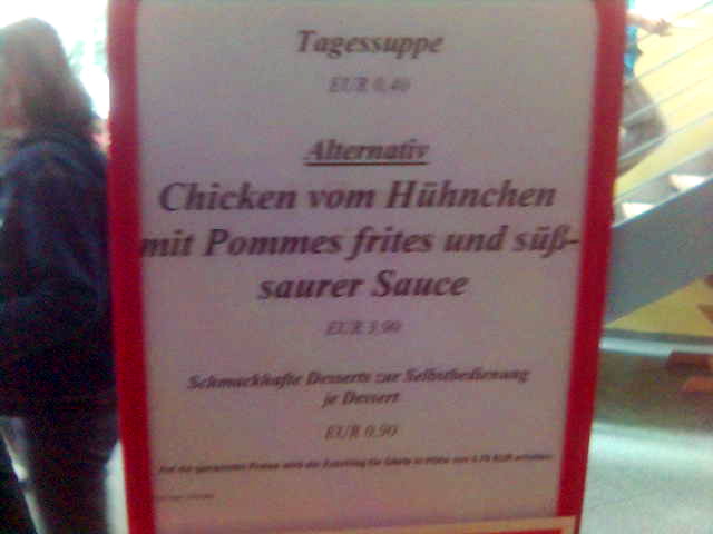 Die Alternative. chicken hhnchen bro essen schild kantine 