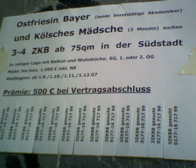 zuwanderung ostfriese anzeige k�lsch m�dchen aushang wohnungssuche bayer 