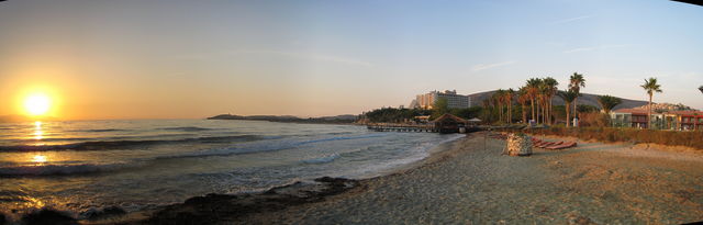 Strandblick hotel meer sonnenuntergang strand trkei kusadasi panorama 