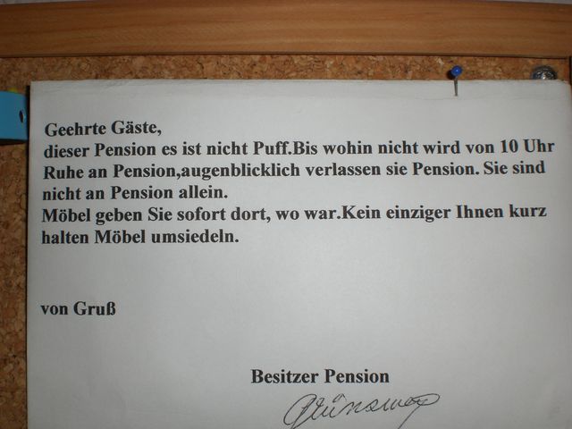 von Gru, Besitzer Pension schild deutsch hinweis pension 