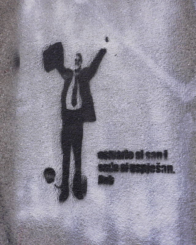 bef�rderung gefangen b�ro streetart kugel anzug freude kette zagreb 