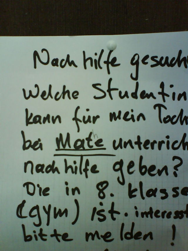 es wird nach hilfe gesucht mate nachhilfe waschsalon deutsch zettel 