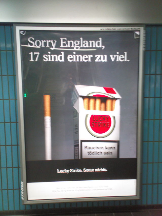 sorry entschuldigung sorry plakat werbung zigaretten luckys fu�ball england em2008 