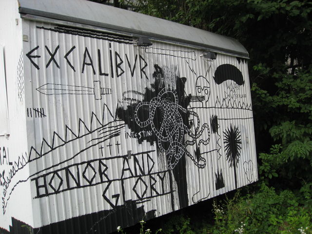 heavy metal wagen hinter der evoke location abenteuerhallen achziger clich excalibur heavy evoke metal bauwagen kalk 