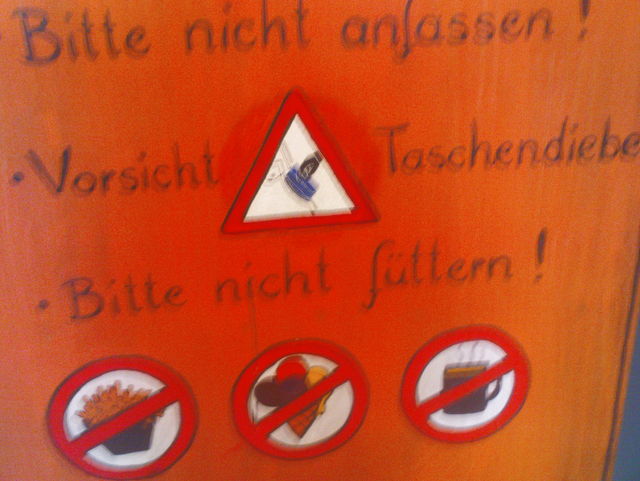 hungrige taschendiebe f�ttern hagenbecks_tierpark taschendiebe schild zoo hamburg 