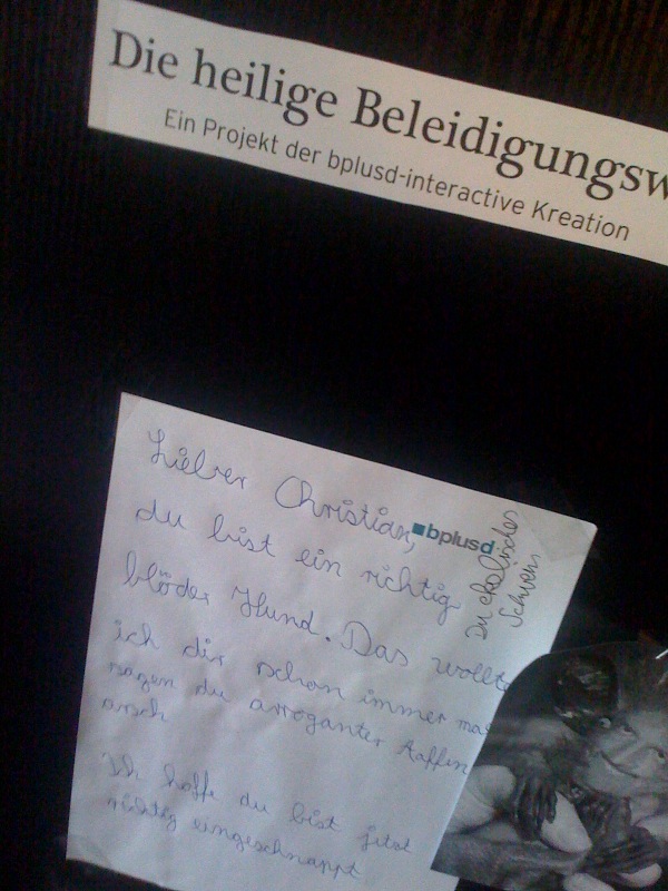 beleidigungswall affenarsch hund christian bl�d bplusd affe schwein 