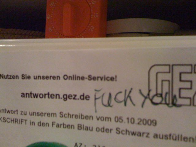 Klare Meinung. fuckyou schreiben gez 