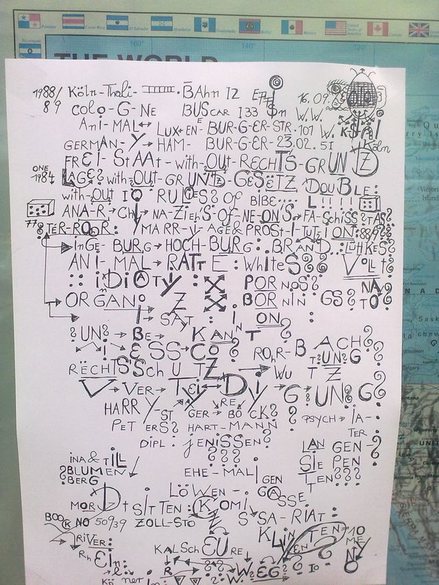 Die Weltformel - Teil 2 zettel weltformel chaos wirr verschw�rungstheorie internationale_weltverschw�rung paranoia gekrickel 